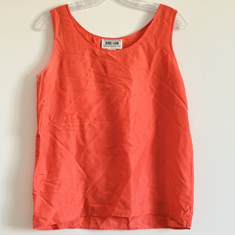 Silk Tank Top Women M Sleeveless Blouse Layer Beachy Festival Bold Orange